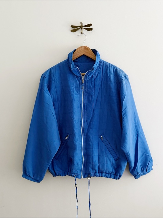 Vintage Jackets & Blazers - Vintage Silk Blue Quilted Zip-Up Jacket Oversized Small